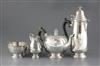 A late 1960's 18th century style Irish silver four piece tea set, by Royal Irish Silver Ltd?, gross 70.5 oz.                           