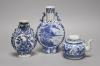 Two 19th century Chinese blue and white moon flasks and a teapot, tallest 21cm                                                                                                                                              