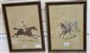 A pair of French lithographs of jockeys on horseback, 41 x 28cm                                                                        