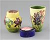 A Moorcroft 'spring flowers' vase, a 'hibiscus' jar and cover and a 'magnolia' trinket box and cover, 1970's, 7cm - 12cm               