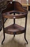 A Regency mahogany and ebony line inlaid bowfront corner washstand W.72cm                                                              