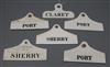 Six 19th century pottery bin labels; three Port, two Sherry and Claret                                                                 