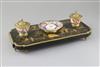 A French Louis XIV style ormolu mounted black lacquered ink stand, 14.25in.                                                            