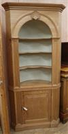 A Georgian style pine barrel back standing corner cabinet, W.92cm                                                                      