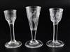 Three drinking glasses, c.1735-40, H. 14 - 15.2cm                                                                                      