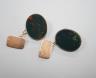 A pair of 9ct and oval bloodstone set cufflinks, 22mm, gross weight 10.4 grams.                                                                                                                                             