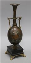 A Japanese bronze classical vase on black marble base, signed height 35.5cm                                                            