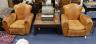 A pair of mid 20th century French tan leather club armchairs, width 90cm, depth 84cm, height 80cm                                                                                                                           