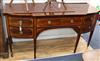 A George III mahogany and satinwood-banded D-shaped breakfront sideboard W.180cm                                                       