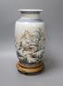 A mid 20th century Chinese enamelled porcelain winter landscape vase - 26cm tall including stand                                                                                                                            