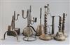 Eleven 17th century and later iron rushlight holders and candlesticks, largest 11.5in.                                                 