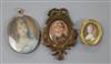 A small 18th century oil on ivory miniature of a lady, 3 x 2.5cm and two other miniatures                                              