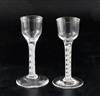 Two double series opaque twist stem cordial glasses, c.1760, H. 13.7cm                                                                 