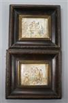 Birt after Tenniers, a pair of oil on ivory miniatures, tavern scenes 5 x 6cm                                                          