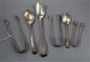 Three pairs of silver sugar tongs including Victorian and three other silver spoons including GIII Scottish dessert spoon.             