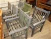 A set of weathered teak garden elbow chairs                                                                                            