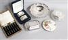 A quantity of assorted silver, including small enter dish & cover, pedestal dish, cased pair of napkin rings and cocktail sticks etc   