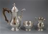 A modern silver three piece coffee set by Rodney C. Pettit, London, 1985, gross 51 oz.                                                 