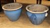 A pair of blue glazed garden planters H.37cm                                                                                           