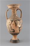 An Apulian red-figure pottery amphora, Southern Italy, 4th century B.C., part of one handle lacking                                    