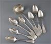 A part suite of early 19th century Scottish provincial silver fiddle pattern flatware, 25.5 oz.                                        