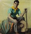 Philip Naviasky, oil on canvas, Study of a seated scout, dated 1957 verso, 92 x 81cm, unframed                                         