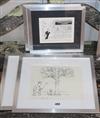 Two pairs of pen and ink cartoons by Honeysett and Ken Pine, largest 19 x 25cm                                                         