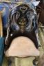 A late 19th century mother of pearl inlaid painted papier mache salon chair, width 58cm, depth 46cm, height 96cm                                                                                                            