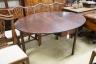 A George III oval mahogany drop leaf dining table, length 160cm extended, width 123cm, height 72cm                                                                                                                          