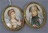 A pair of early 20th century oil on ivory miniatures of Napoleon and Josephine, 8.5 x 7cm                                              