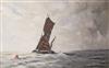 Arthur A Pank, oil on board, sail barge off the coast, signed, 56 x 87cm.                                                              