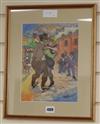 Barbosa (South American), watercolour, Figures dancing in the street, signed, 26 x 20cm                                                