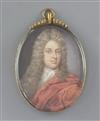 Late 17th century English School Miniature of Sir Thomas Lyttelton, 4th Baronet (1686-1751) 2.75 x 2.25in., gilt and engraved brass fra