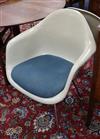 Six Charles Easmes for Herman Miller shell chairs, Model Dax, parchment fibreglass with blue swab cushion                              