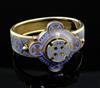 A Victorian gothic style gold and pale blue enamel hinged bangle,                                                                      