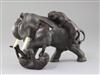 A Japanese bronze group of two tigers attacking an elephant, Meiji period, length 28cm height 18.5cm                                   