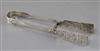 A pair of early Victorian silver fiddle, thread and shell pattern asparagus tongs by Mary Chawner, 7 oz.                               