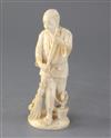 A Japanese ivory okimono of a man and a puppy, early 20th century, height 18.2cm                                                       