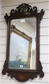 A mahogany fret cut shell inlaid wall mirror W.51cm                                                                                    