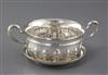 A George V silver two handled porringer and cover/stand, by Horace Woodward & Co Ltd, 8.5 oz.                                          