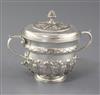 A George V 18th century style silver porringer and cover by Thomas of New Bond Street, 10 oz.                                          