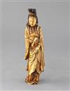 A Chinese Ming dynasty ivory figure of Guanyin, 17th century, 23cm high                                                                