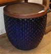 A blue glazed moulded body garden planter Diam.50cm                                                                                    