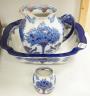 A Doulton Burslem "Tudor" pattern pottery toilet jug, basin a toothbrush vase, af (3)                                                                                                                                       