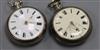 Two 19th century silver pair cased pocket watches, one keyless verge by Bullingford?, London, the other by Watkins, Plymouth.          