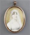 Early 19th century English School Miniature portrait of a bride 2.5 x 1.75in.                                                          