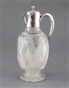 A late Victorian silver mounted cut glass claret jug by Mappin Brothers, 27cm.                                                         