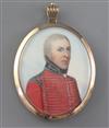 Early 19th century English School Miniature portrait of an army officer 2.5 x 2in.                                                     