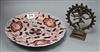 An Imari dish and a small bronze deity diameter 30.5cm                                                                                 