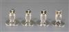 A set of four Edwardian novelty silver owl menu holders, Sampson Mordan & Co, 31mm.                                                    